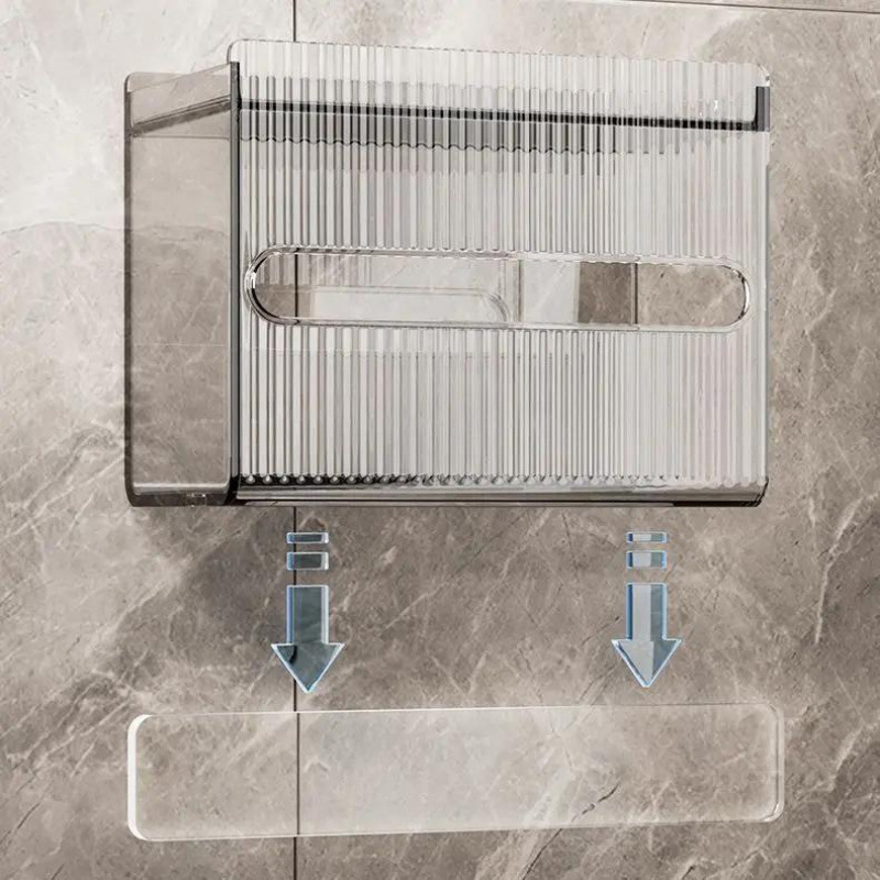 New Bathroom Toilet Paper Holder, Tissue Storage Box, Wall-Mounted Waterproof Box, Hotel Transparent Tissue Box, Coreless Roll Paper Box
