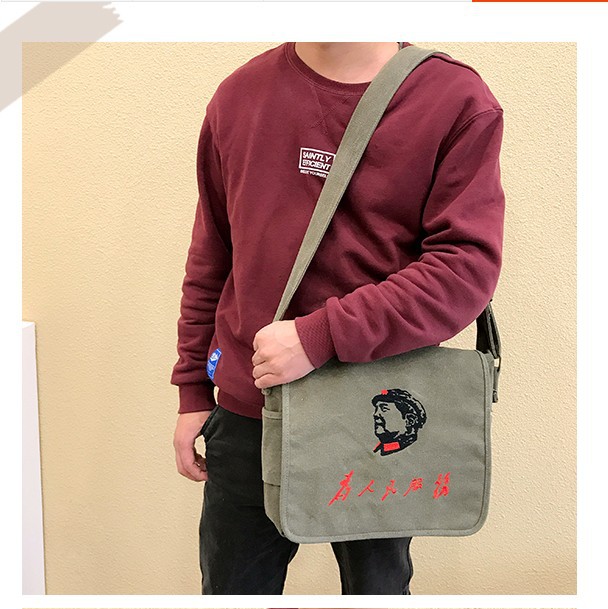 Cotton washed army green black head embroidered 32*26cm