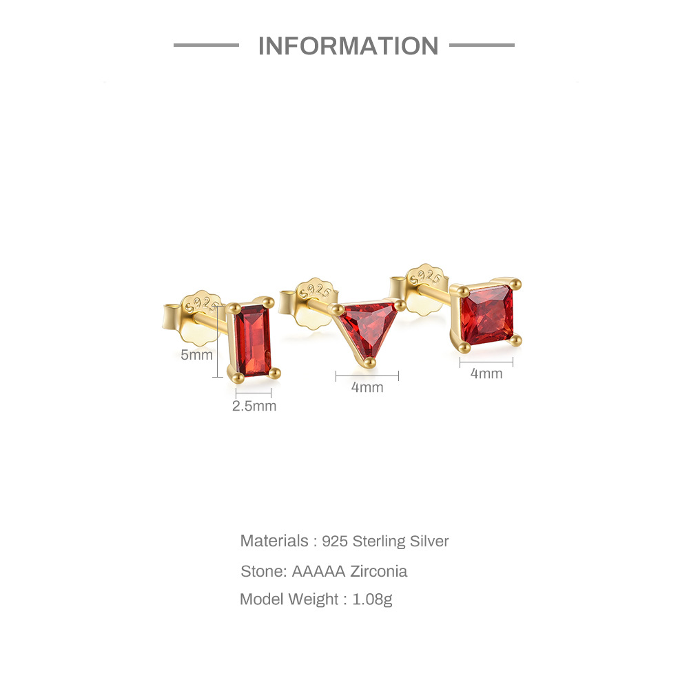 3g Weight Zircon Inlay Material Ear Studs Classification 3 Pieces Set Quantity Daily Occasion 925 Sterling Silver Material Geometric Pattern Women's Gender Plating, Inlay Design Simple Style Style 3 Pieces Set 925 Sterling Silver Zircon Geometric Ear Studs 2