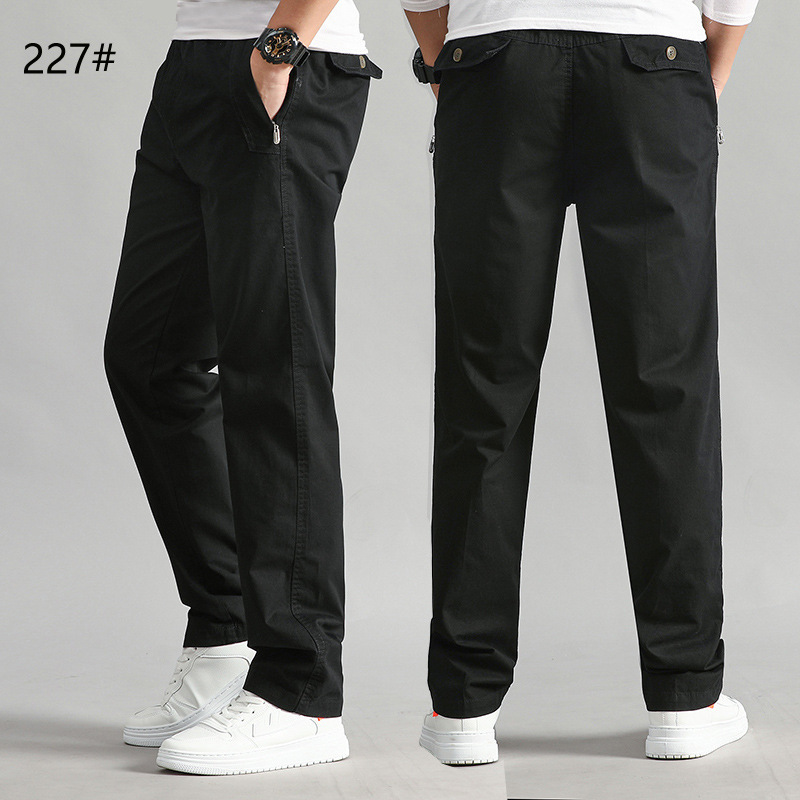 Men's Elastic Waist Sports Pants with Zipper Pockets, Plus Size Cargo Pure Cotton Casual Long Pants, Versatile for Men Men's Elastic Waist Sports Pants with Zipper Pockets, Plus Size Cargo Pure Cotton Casual Long Pants, Versatile for Men