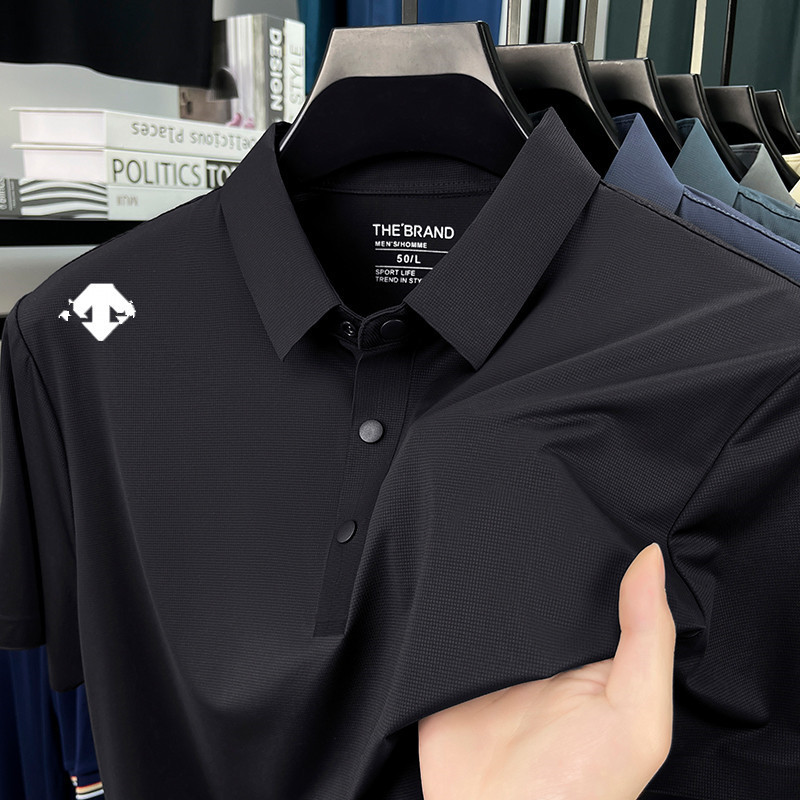 Áo polo nam tay ngắn cổ bẻ ẩn nút, chất liệu ice silk thấm hút nhanh khô — đen