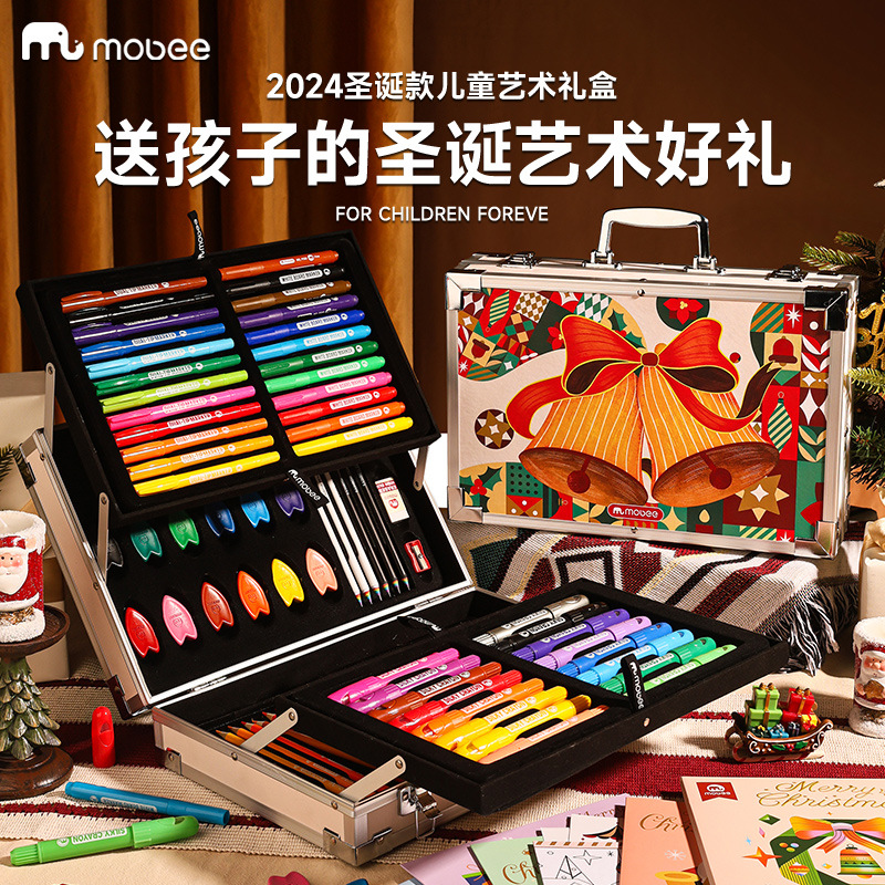 Mobee Mobee2024 Navidad exclusiva caja de regalo de arte infantil lápiz de acuarela pincel herramientas para estudiantes de primaria