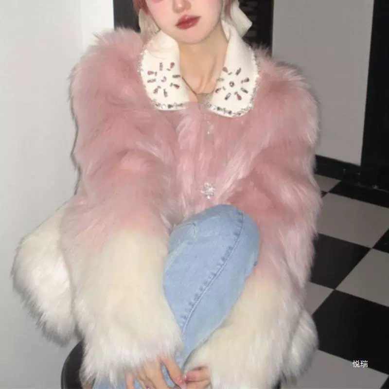 Куртка "Fur-in-one" (мех в одну), осенний сенсорный дизайн, алмазный лацкан, популярная кожаная пряжа/партия волос розовая в этом году