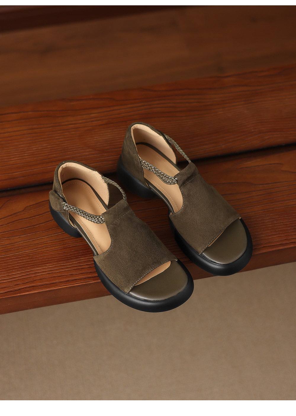 Sandal nữ hở mũi đế dày gót thấp phong cách thể thao, chất liệu da lộn cao cấp — Màu xanh da trời chi tiết 24