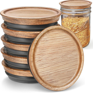 Amazon Standard Wide Mouth Regular Caliber Leak-Proof Mason Jar Lid Bamboo Wood Lid Silicone Sealing Ring Storage Lid