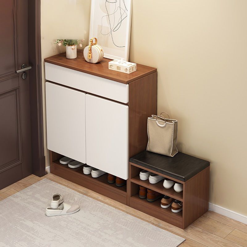 Shoe Cabinet with Shoe Changing Stool for Home Entrance, Integrated Wall-Mounted Large-Capacity Entrance Cabinet with Storage Stool for Sitting and Storage