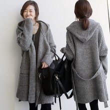 韩国中长款针织衫加厚大毛衣开衫外套秋冬季女装宽松粗针粗线毛线