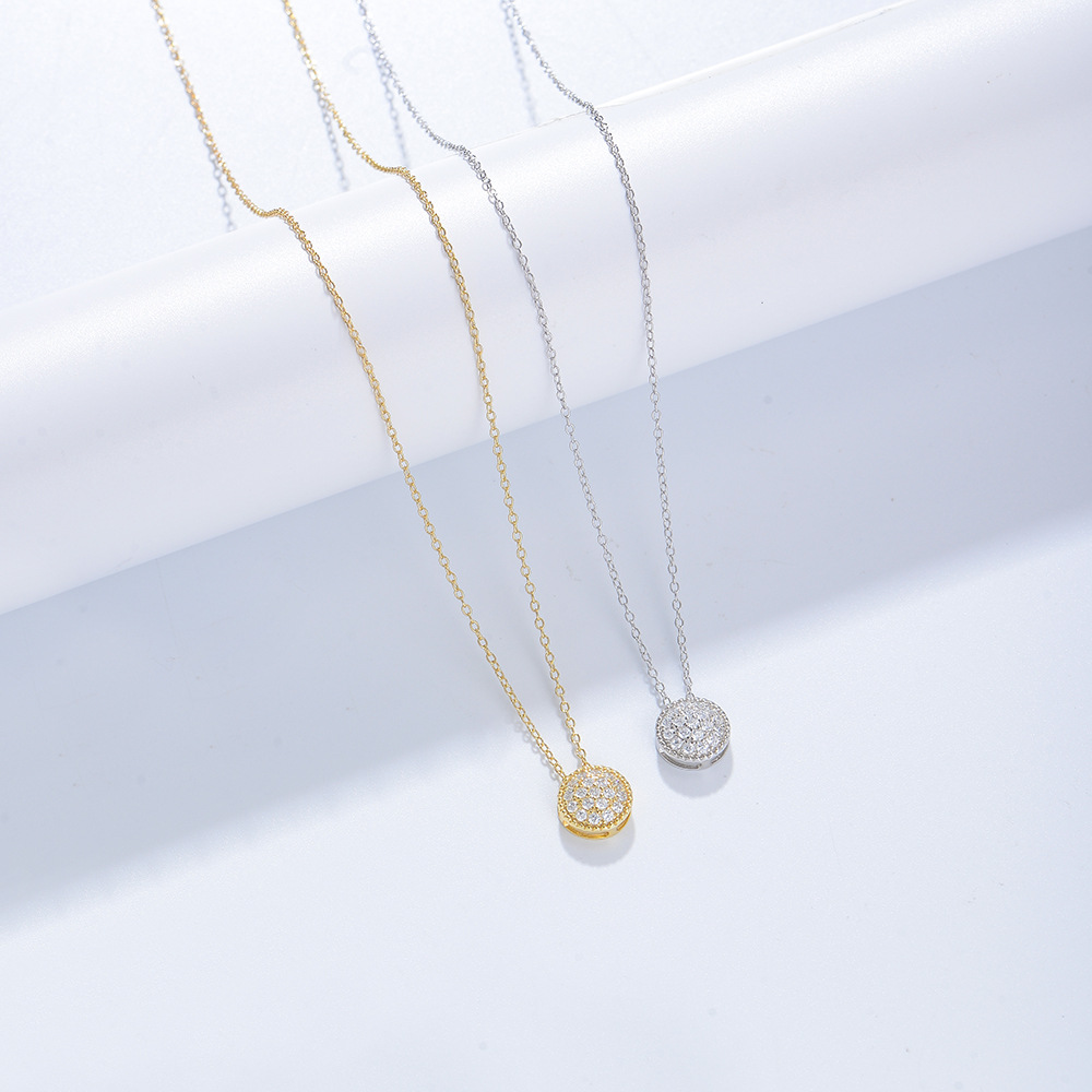 Estilo explosivo transfronterizo europeo y americano s925 plata esterlina circón colgante redondo collar moda femenina todo fósforo cadena de clavícula personalizada del fabricante
