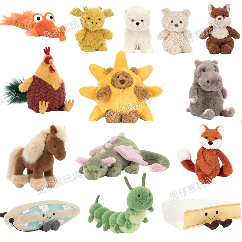 Cross-Border Jellycat Doll with Three Complete Labels, Sun Barcelona Bear Cub, Flying Dragon Stuffed Doll, Wholesale Gift