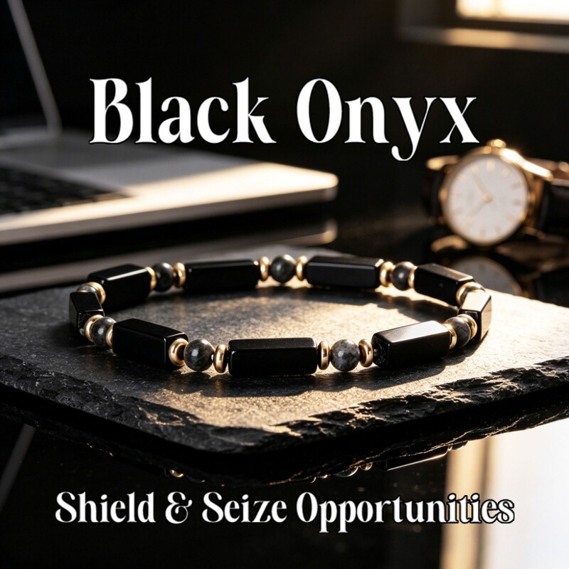 Black agate and labradorite rectangular beaded bracelet, simple business style, suitable for both men and women, stackable accessory gift