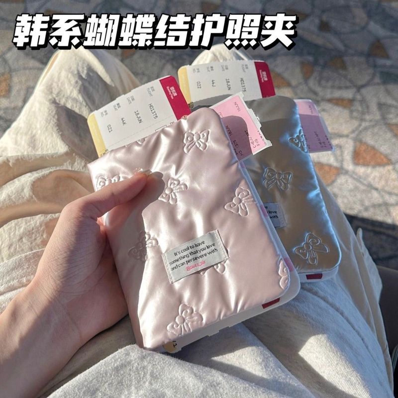 韩版少女粉蝴蝶结护照夹ins可爱多功能出国旅行机票证件卡套收纳|undefined