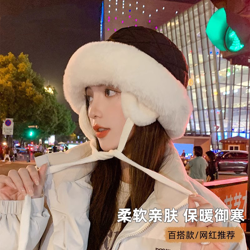 冬天加绒加厚耳罩毛绒雷锋帽子女韩版护耳显脸小东北防寒套头帽潮|undefined