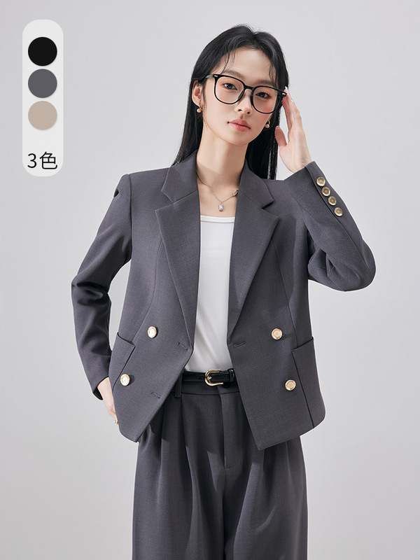 灰色西装套装女春秋轻职场小个子短款职业装通勤面试正装西服外套|undefined