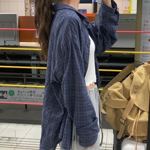 Japanese-style cotton vintage deep-blue plaid sun-protection shirt for women—2025 summer, minimalist design, chic layered top with a premium vibe
