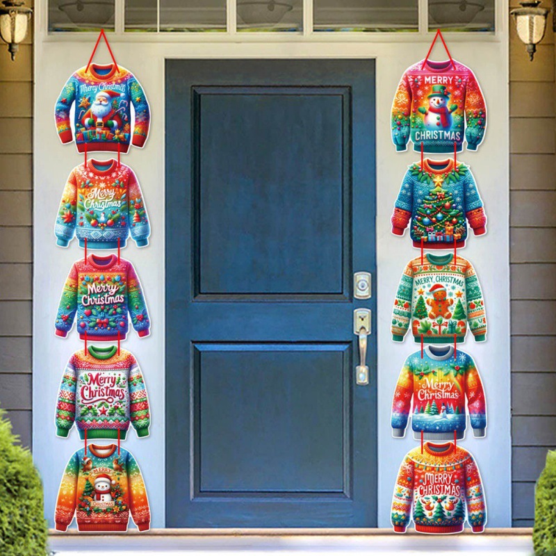 Decoración navideña de Amazon Colgador de puerta Navidad Año nuevo suéter feo ambiente de fiesta decoración accesorios marco de puerta