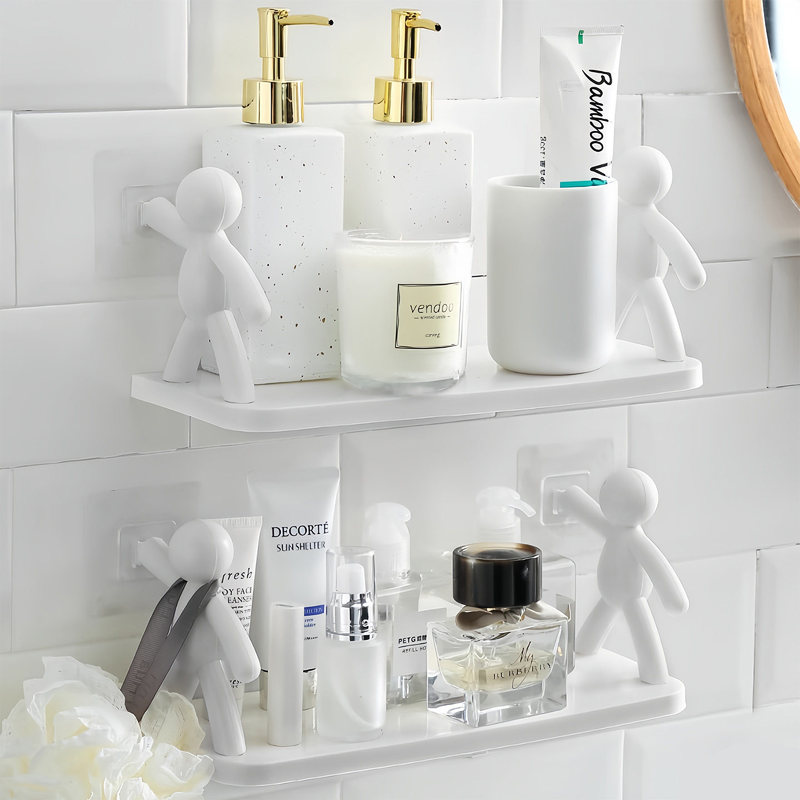 Japanese-style minimalist bathroom wall-mounted human-shaped guardrail hook storage rack, creative no-drill kitchen storage rack and spice rack Japanese-style minimalist bathroom wall-mounted human-shaped guardrail hook storage rack, creative no-drill kitchen storage rack and spice rack