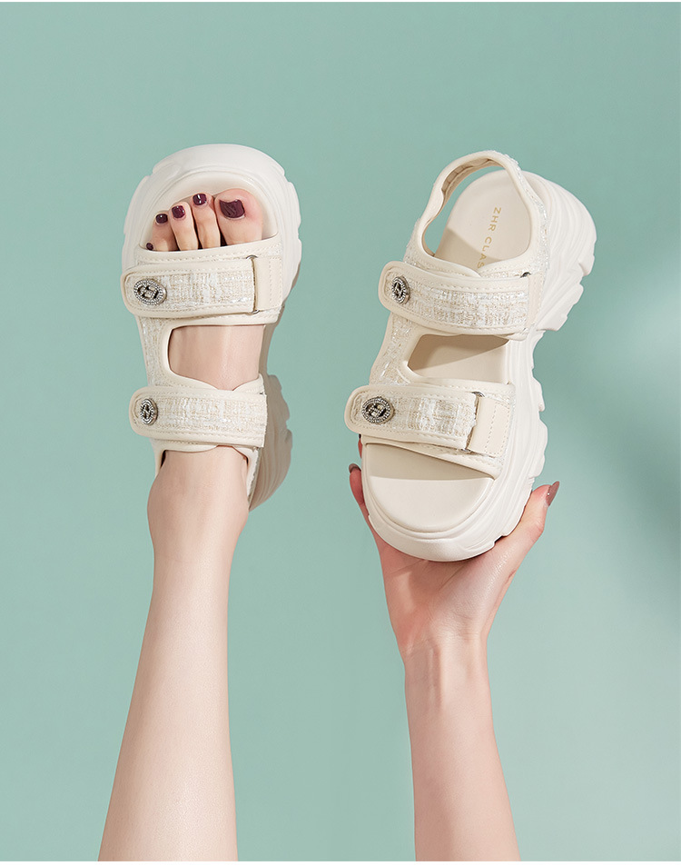 Sandal thể thao đế dày ZHR cho nữ, quai chữ V, khóa dán, chống trượt, đi biển mùa hè — G663 màu be chi tiết 17