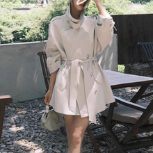 米白色风衣女中长款2025春秋新款双排扣气质小个子气质风衣外套女