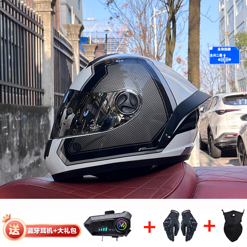 Bluetooth cross-border casco de motocicleta casco completo hombres y mujeres invierno cálido seguridad Four Seasons Knight coche eléctrico casco completo