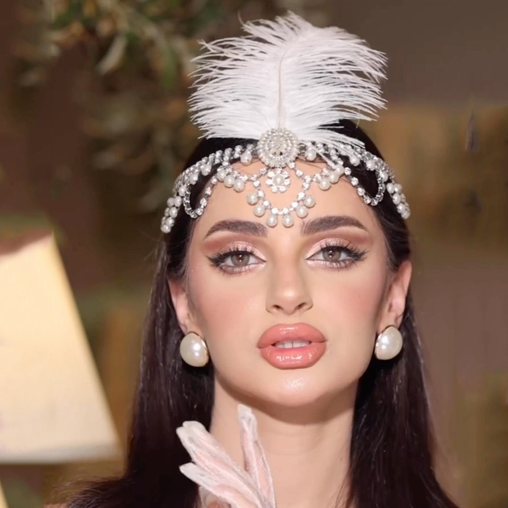 Cross-Border New Feather Hair Chain, Personalized Design, Fashionable Stage Party Performance, Rhinestone Headwear, Ethnic Style Hair Accessories