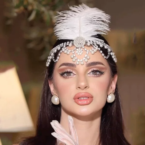 Cross-Border New Feather Hair Chain, Personalized Design, Fashionable Stage Party Performance, Rhinestone Headwear, Ethnic Style Hair Accessories