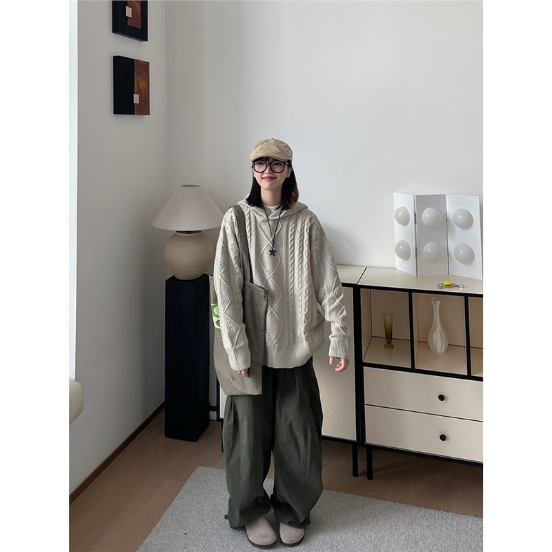 一只小杨24aw日系复古宽松褶皱垂感阔腿裤男女休闲松紧腰工装长裤|undefined