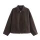 Cross-border European and American Women's AliExpress Explosions Retro Brown Zipper Long-sleeved Short Jacket
