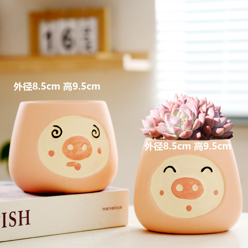 Macetas de cerámica para suculentas con diseño de animales de dibujos animados, pequeño tamaño, para estante de flores en casa, suministro al por mayor