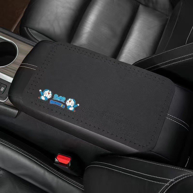 Armrest box pad, Universal Box Pad Suede - doraemon-classic-black-1-piece