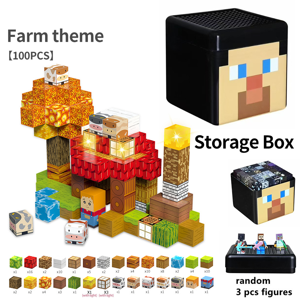 Mc My Magnetic Building Blocks World Lighting Theme 2cm Magnetic Blocks Steve Storage Box Building Block Set
