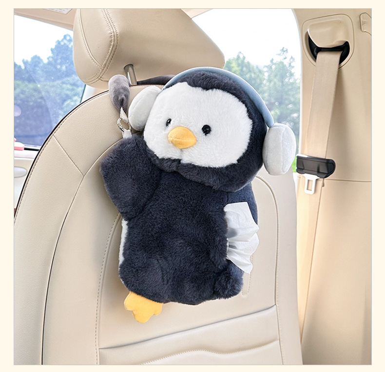 Car Tissue Box New Cute Penguin Plush Doll Car Chair Back Hanging Bag Paper Box for Women