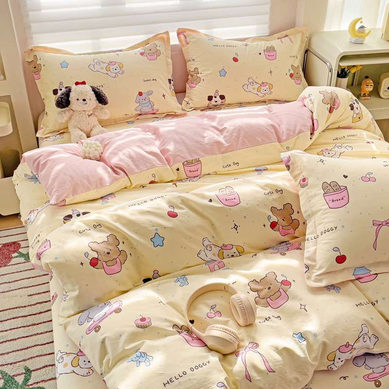 100% algodón cuatro piezas dormitorio de estudiantes de algodón dibujos animados sábanas de cama de tres piezas de ropa de cama