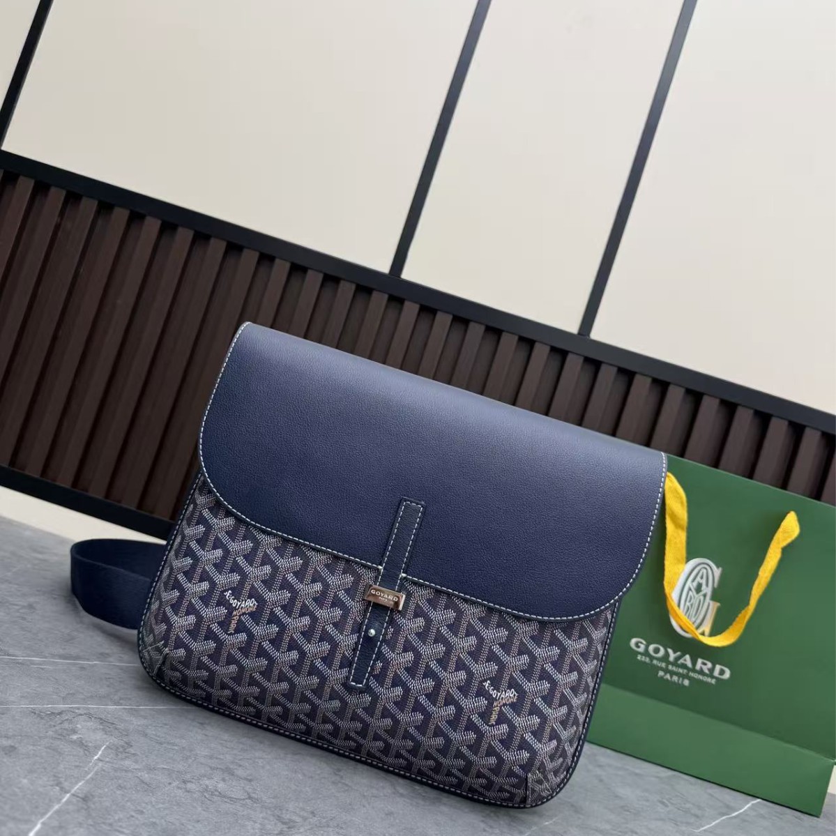 Goyard naxışlı unisex crossbody çanta, boz-qara tünd mavi