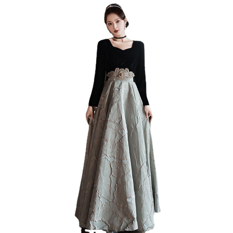 Vestido de noche para banquete, estilo francés Hepburn, novedad de verano 2026, vestido de terciopelo negro de manga larga para anfitriona o celebridad image 5