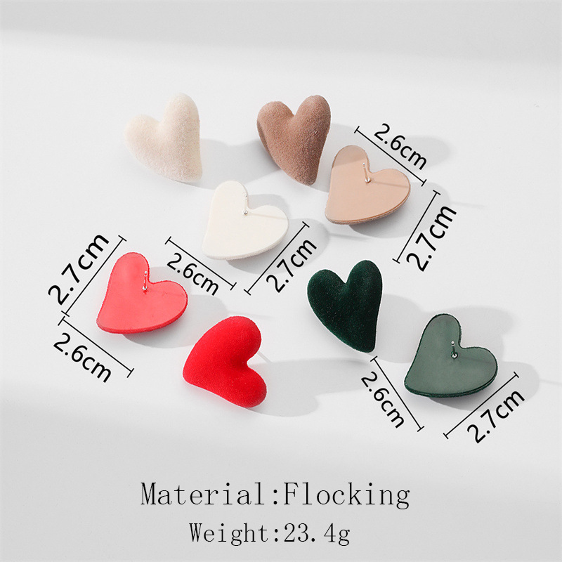 8g Weight Fashion Heart Shape Flocking Women's Ear Studs 1 Pair