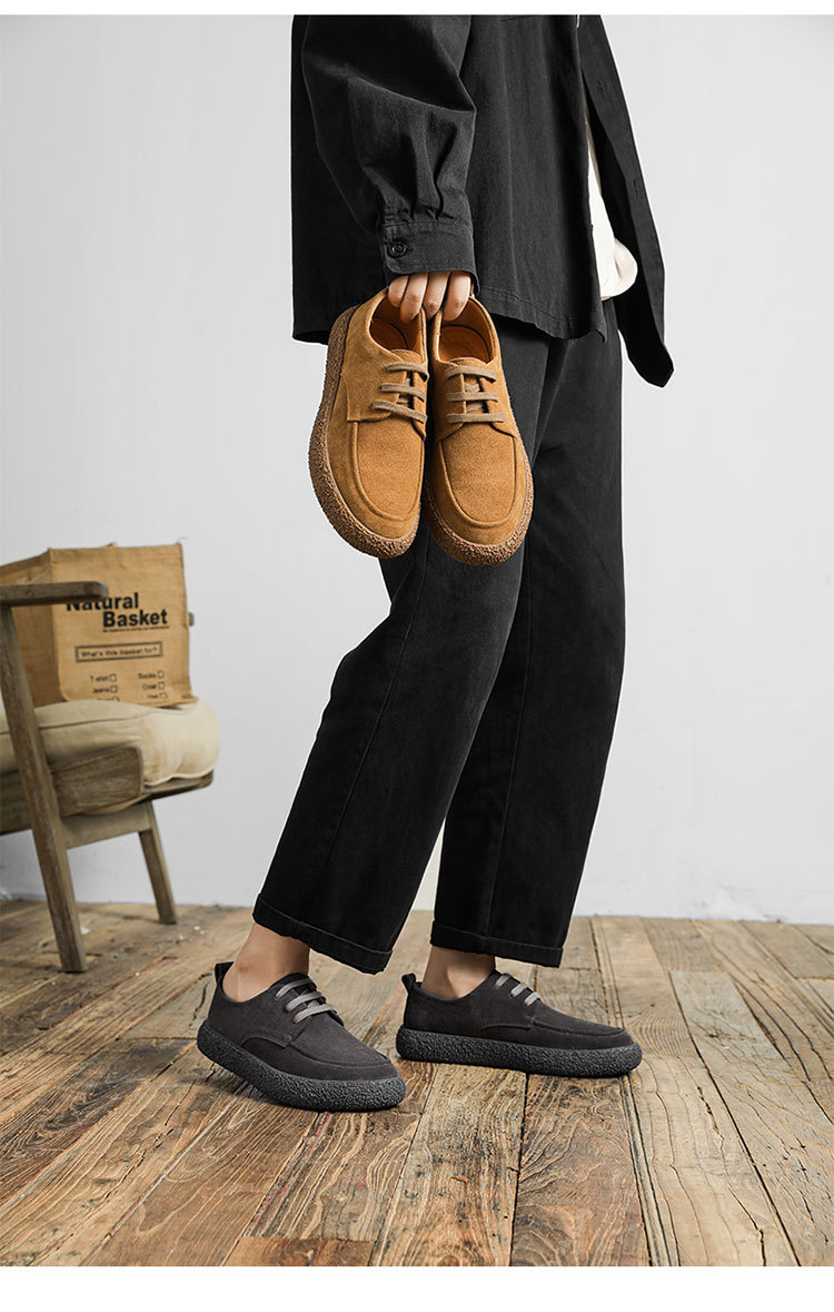 Spring new leather suede cowhide low-top lace-up outdoor wear-resistant retro casual shoes_vogvips.com