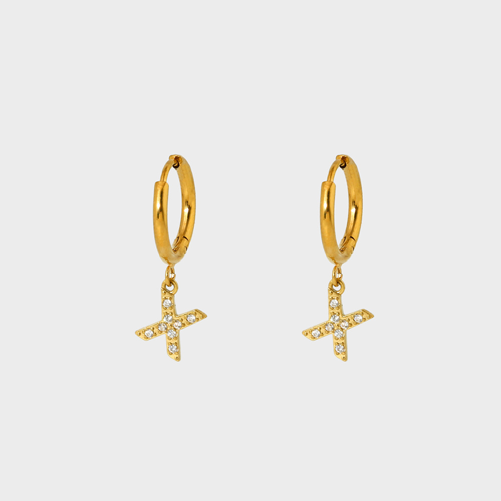 1 Pair IG Style Simple Style Letter Plating Inlay 304 Stainless Steel Zircon 14K Gold Plated Drop Earrings display picture 26