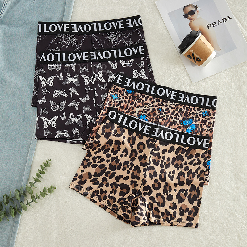 Letter Ribbon Stitching Thin Quick-drying Women's Boxers Personalized Printed High Waist plus size Breathable Pure Cotton Crotch Panties