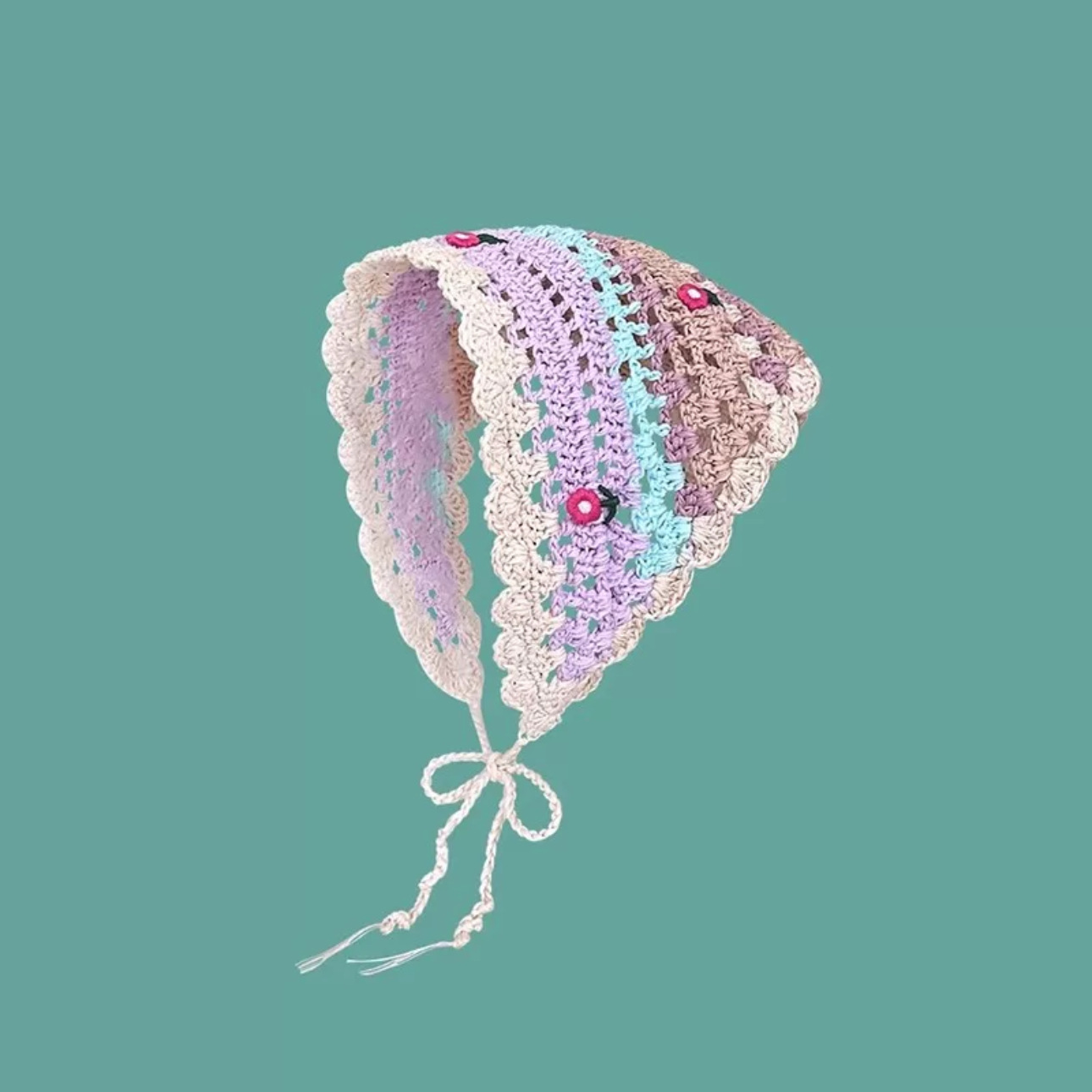 Turbante triangular de punto hueco hecho a mano mujer verano playa excursión estilo vacaciones foto diadema estilo pastoral