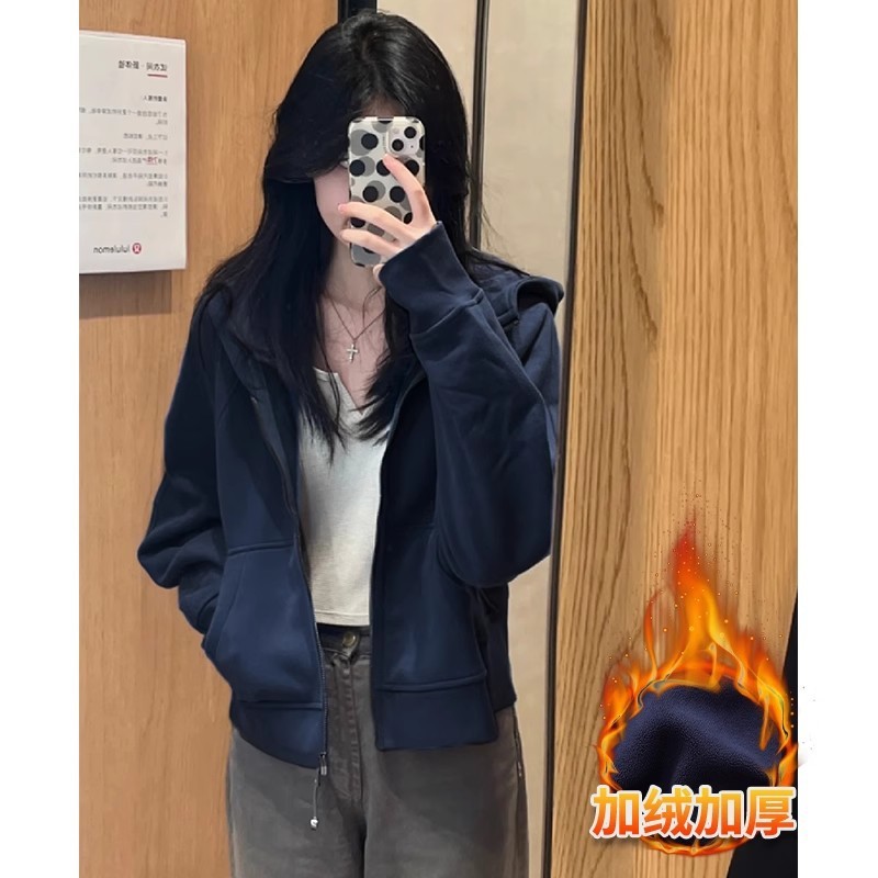 藏蓝色正肩薄外套女款春秋季短款卫衣小个子早秋上衣开衫2025新款|undefined