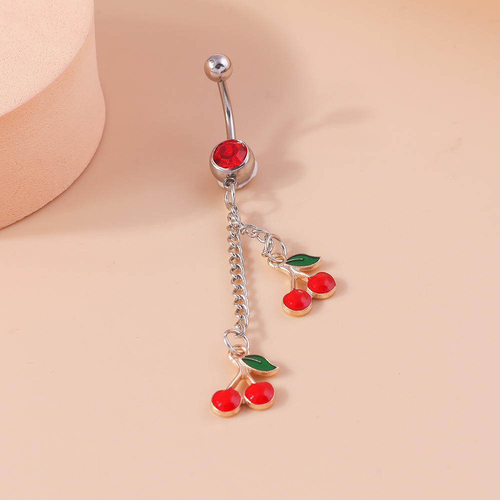 Cherry Belly Button Ring Cute Fruit Navel Piercing Jewellery_voghion.com