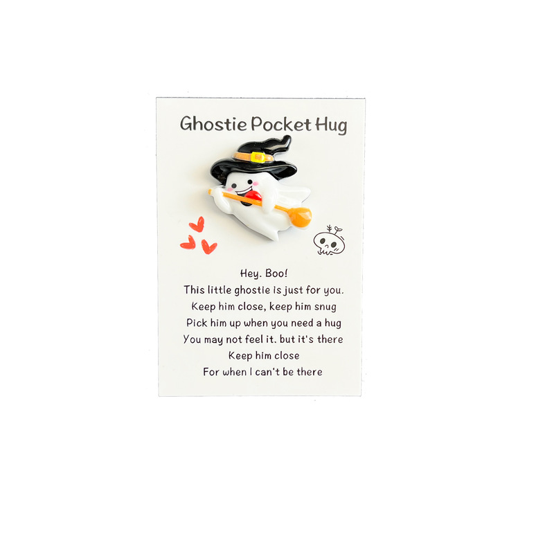 跨境DIY英文GHOST POCKET HUG可爱万圣节骑扫把小幽灵口袋拥抱卡|undefined