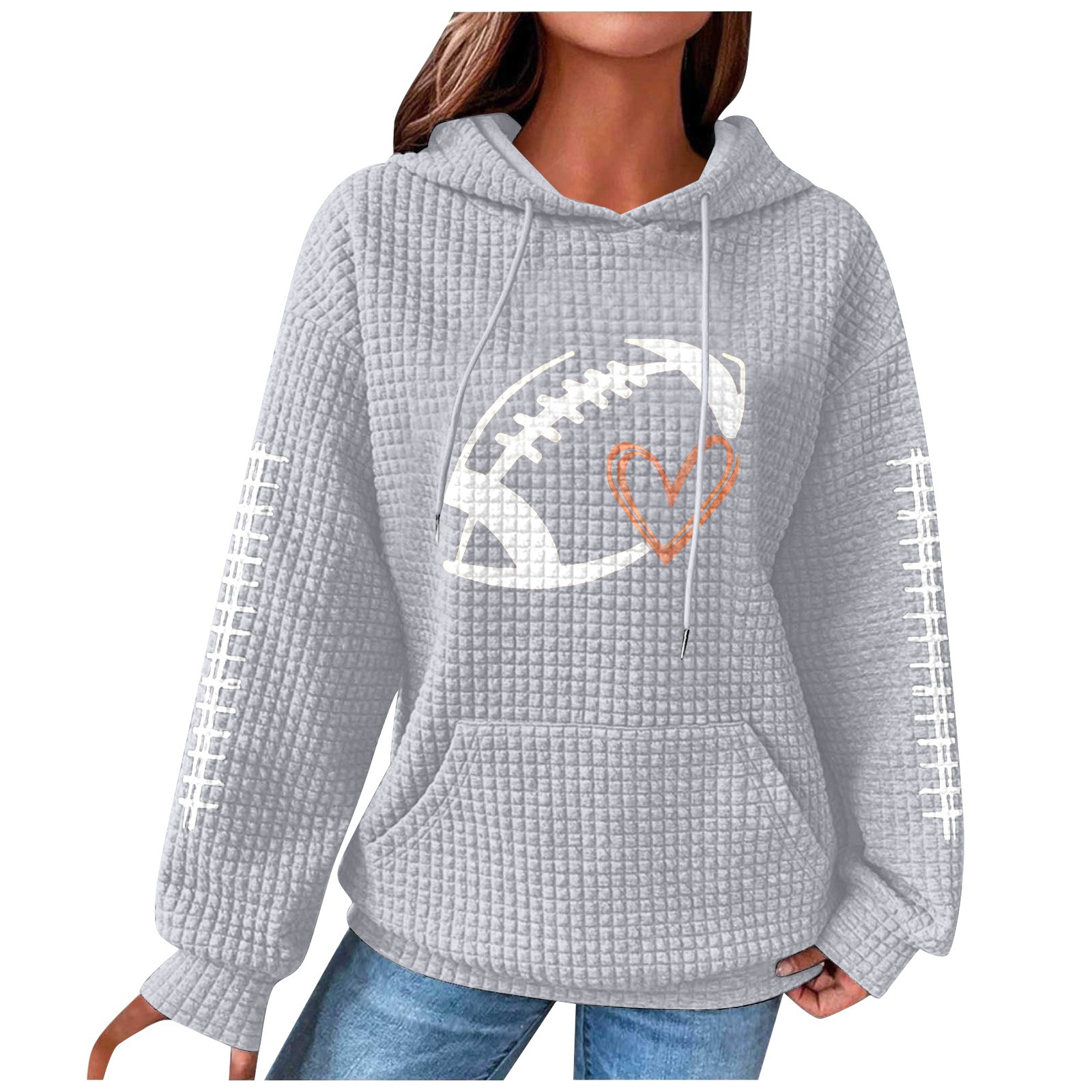 Women's Rugby Hoodie Waffle Knit Pullover Sweatshirt Print_voghion.com