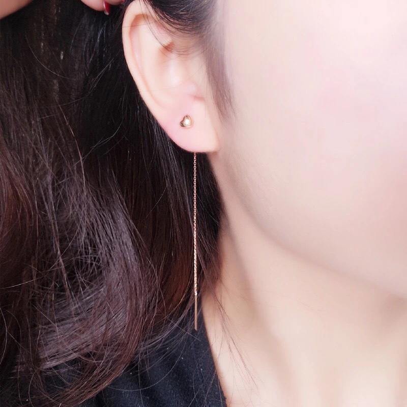 New heart-shaped womenu0027s thin tassel titanium steel earrings