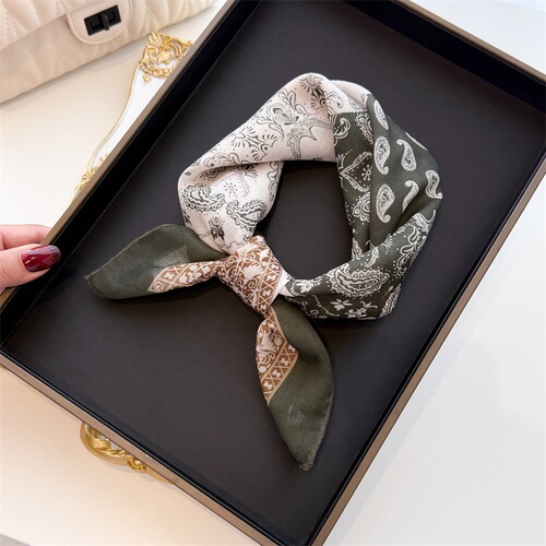 Retro cotton and linen cashew silk scarf for women's new fashionable small square scarf all-match decorative scarf sunscreen shawl