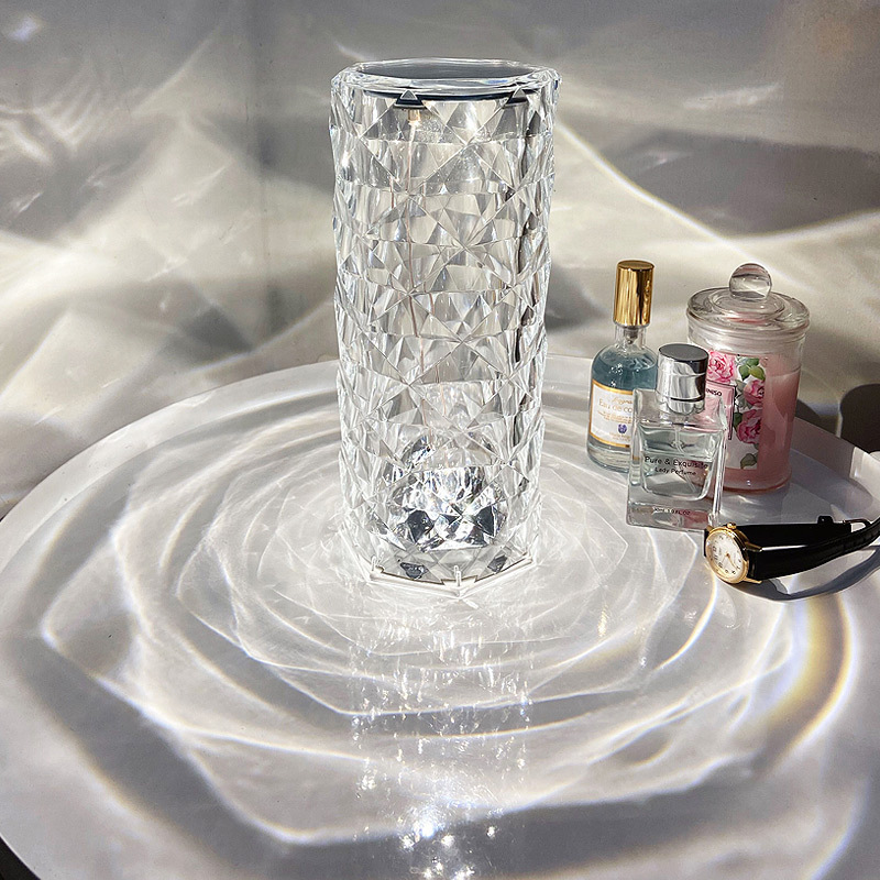Colorful Rose Crystal Table Lamp Bedroom Touch Nightlight Shake Tone Petal Atmosphere Lamp Remote Control Lamp Bedroom Bedside Lamp