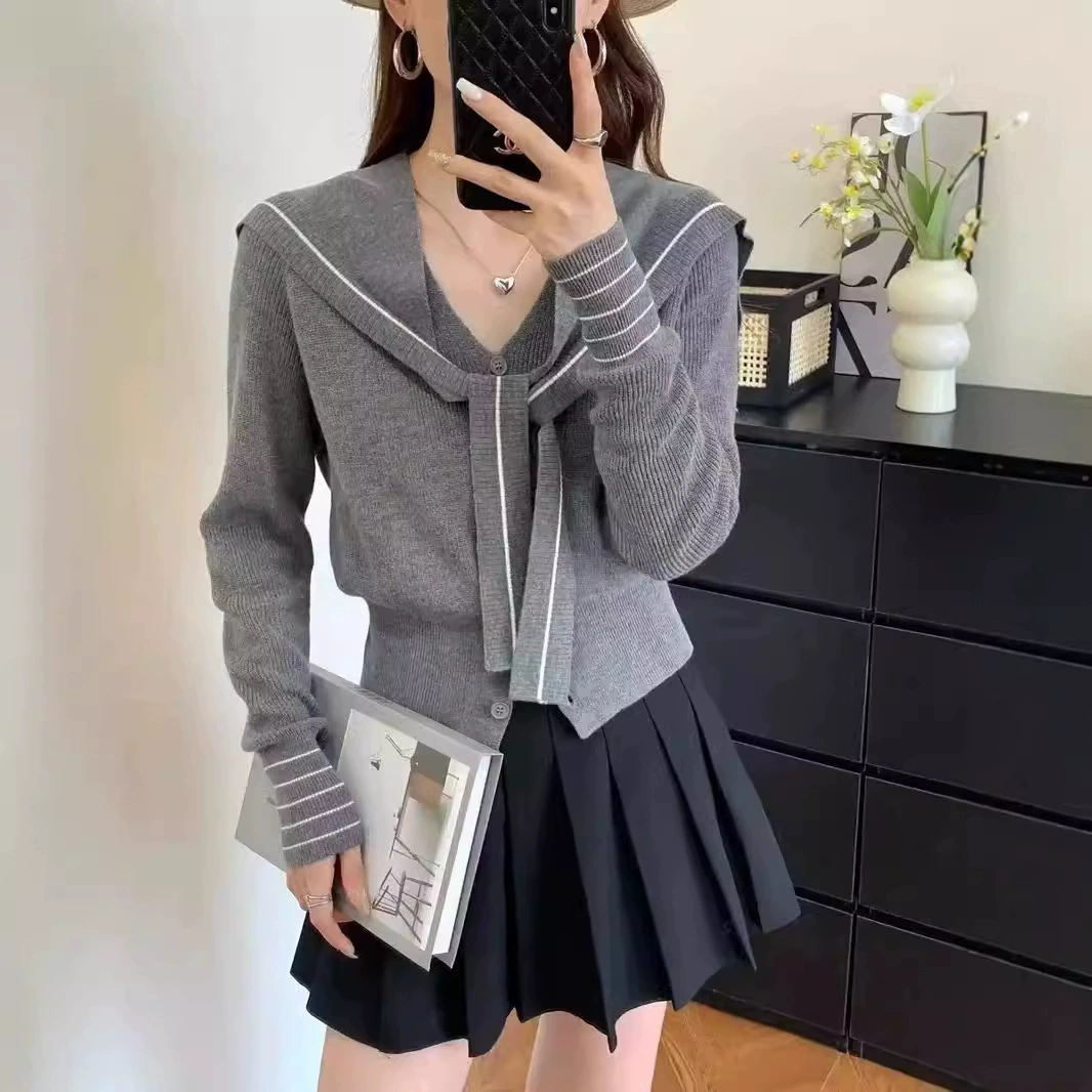 Нavy knitted demi-season design cardigan, fashionable jacket, sweater, trend of season