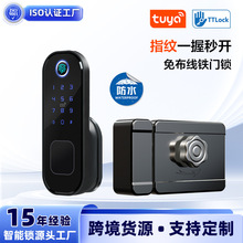 指纹密码涂鸦wifi锁 智能管理公寓锁 免布线户外防水铁门锁