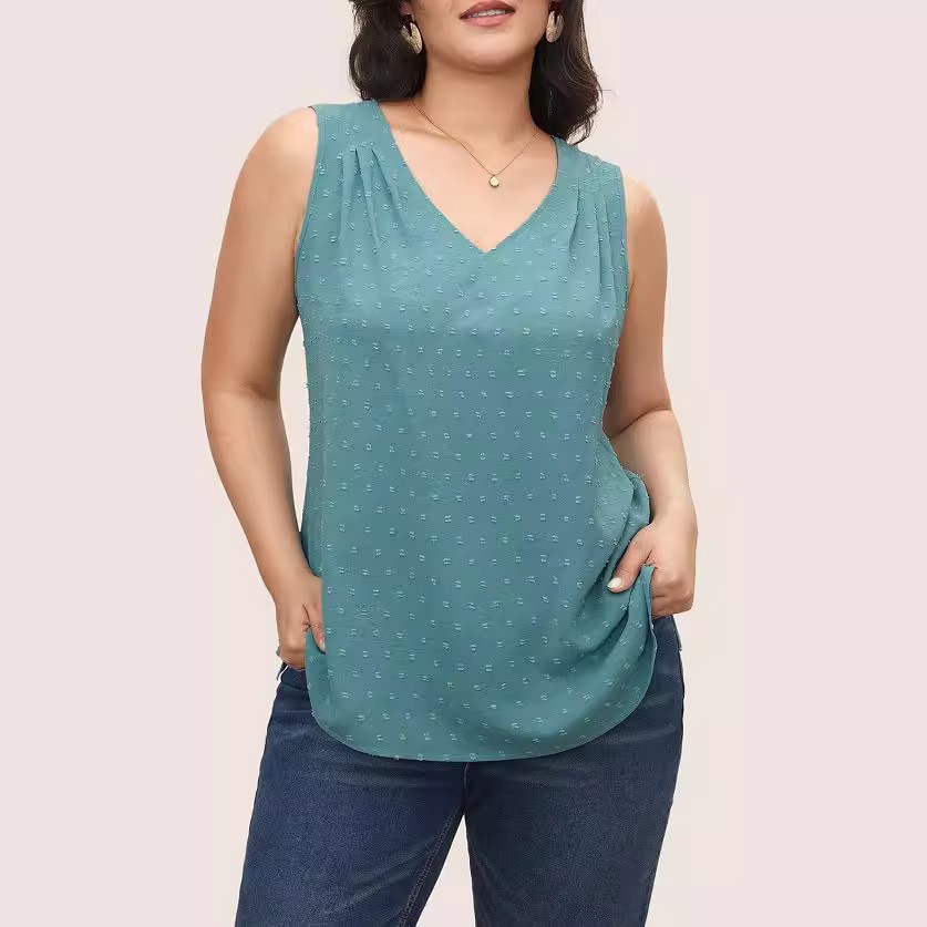 2024 Europa y los Estados Unidos verano nuevo cinturón de hombro de mujer de tamaño grande plegado V-collar respirado chaleco casual cómodo