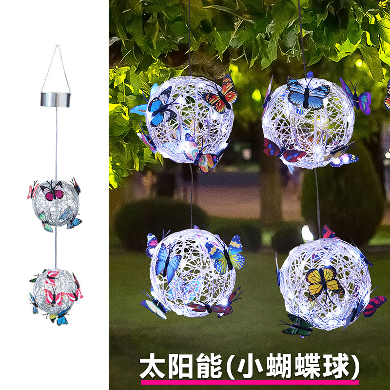 新品ledソーラー蝶ぶら下げツリーボール屋外庭庭庭装飾ライトラウンドボールぶら下げツリーライト発光蝶